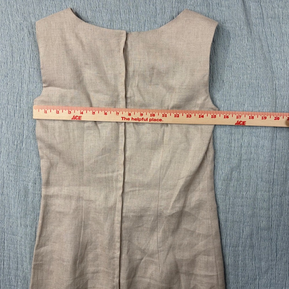 Elegant Linen‎ Blend Sleeveless Sheath Dress Pearl Trim Office Career - Picture 7 of 12